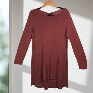 Eileen Fisher Tunic Top Organic Linen Woman Small Red‎ Lagenlook Coastal Preppy